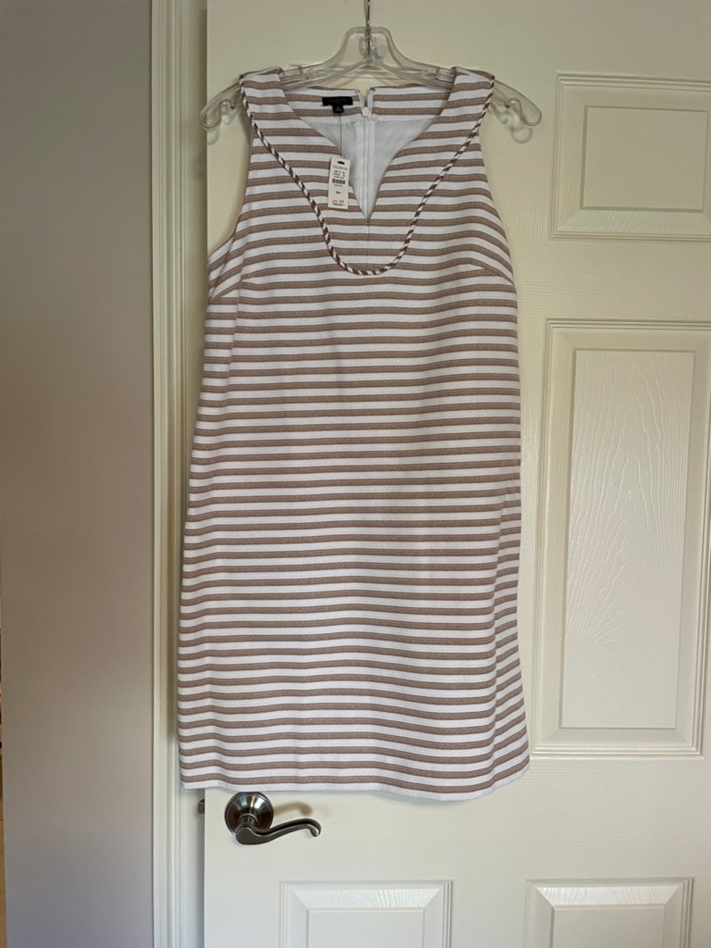 Talbots nwt Sleeveless Striped Shift Dress in White & Taupe